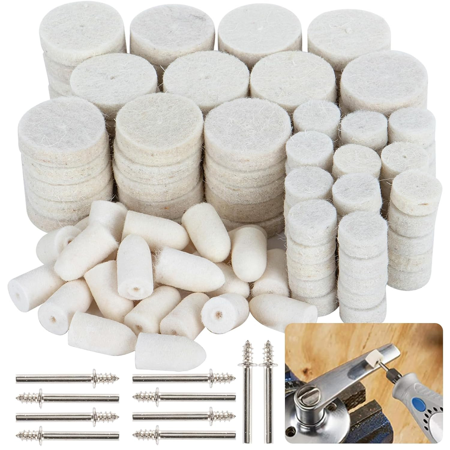 145PCS Wool Felt Polishing Pad - Felt Buffing Pad Wool Polishing Bits Buffing Wh