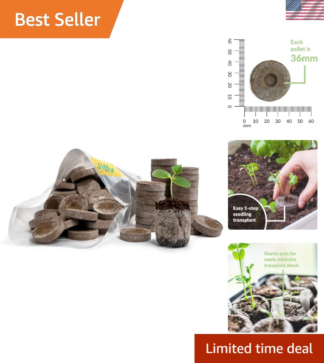 100 Count- 36 MM Peat Soil Pellets Seeds Starting Plugs: Indoor Seed Starter-...