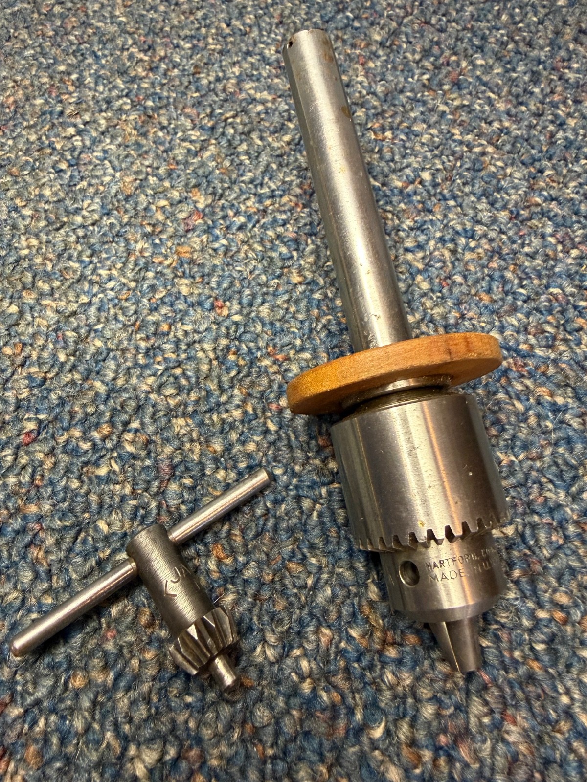 Vtg precision drill adapter, 1/2" shank, Jacobs 1B chuck w/ key, exc. condition