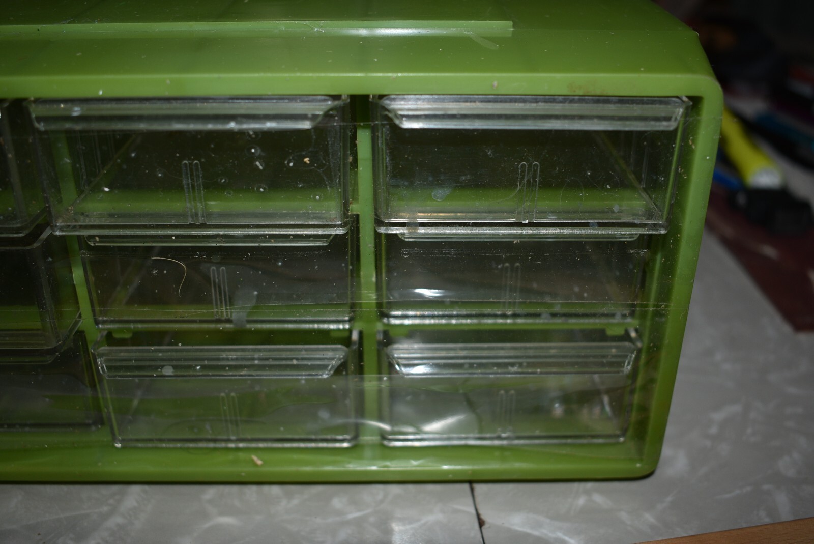 Retro 70s Akro-Mils Avocado Green Plastic 9 Drawer Bits & Bobs Storage Organizer