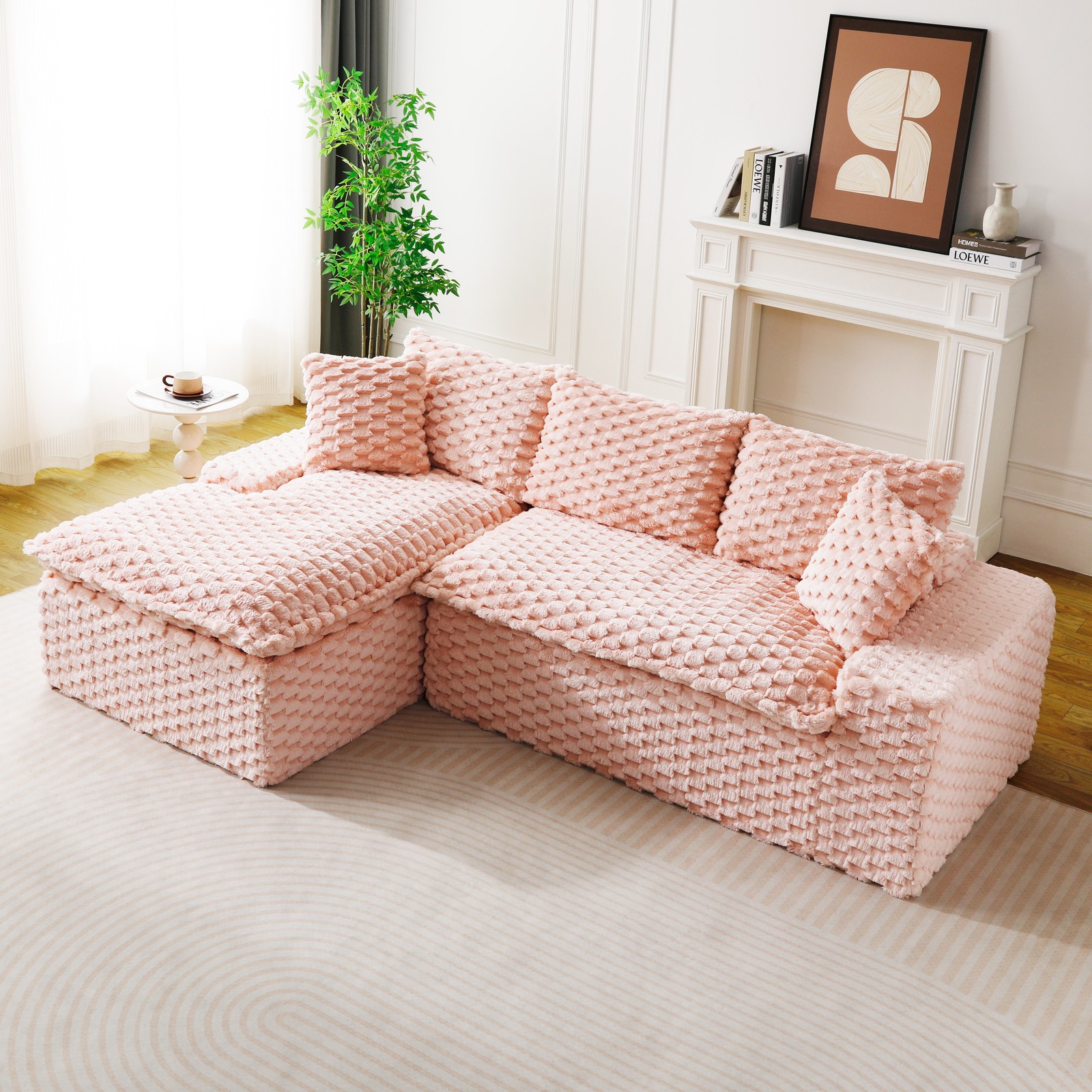 Pink Turtle Velvet Versatile Sofa: Convertible Twin-Seat with Left Chaise Loung