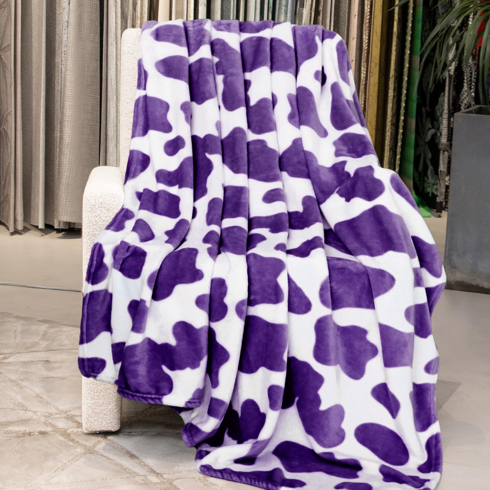 Purple Throw Blanket for Bed, Size 50" x 60" (130 x 150 Cm), Cow