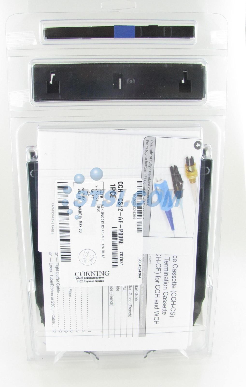 Corning CCH-CS12-AF-P00RE Pigtailed Splice Cassette, 12F LC Duplex SM APC ~STSI