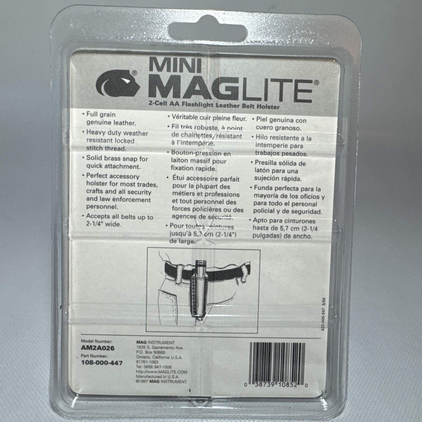 Mini MagLite 2-Cell AA Flashlight Leather Belt Holster AM2A026