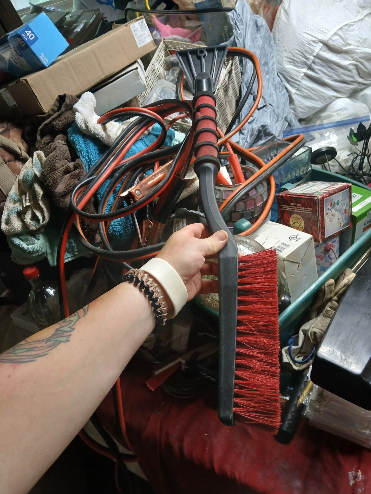 Mallory 532 or similar 26-inch snow brush and ice scraper featuring a red brush