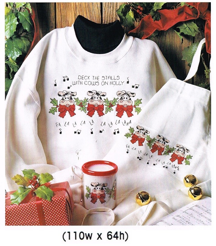 "HOLLY DAY"  COWS   CROSS STITCH PATTERN  ONLY  -  TL  EUA
