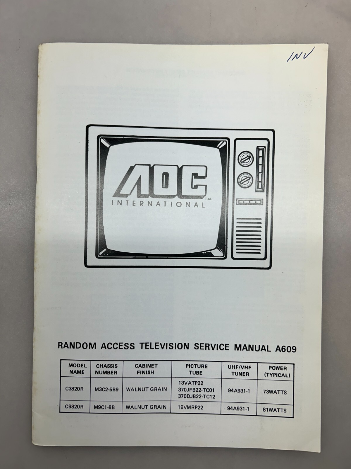 AOC A609 Original Service Manual Free Shipping