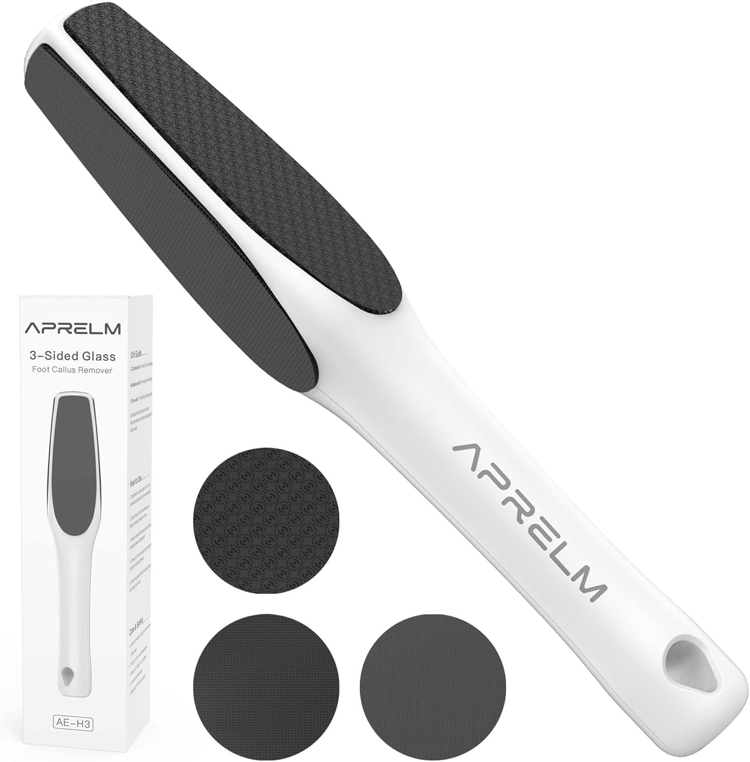 3-Sided Glass Foot Callus Remover, Professional 3-in-1(Coarse, Medium, White