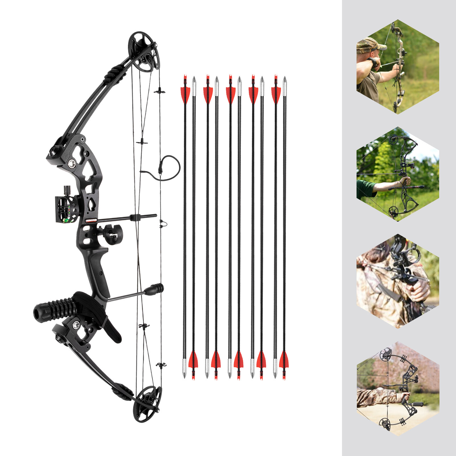 Compound Bow Recurve Bow w/ 12x Arrows Set Right Hand for Adult Hunting Training