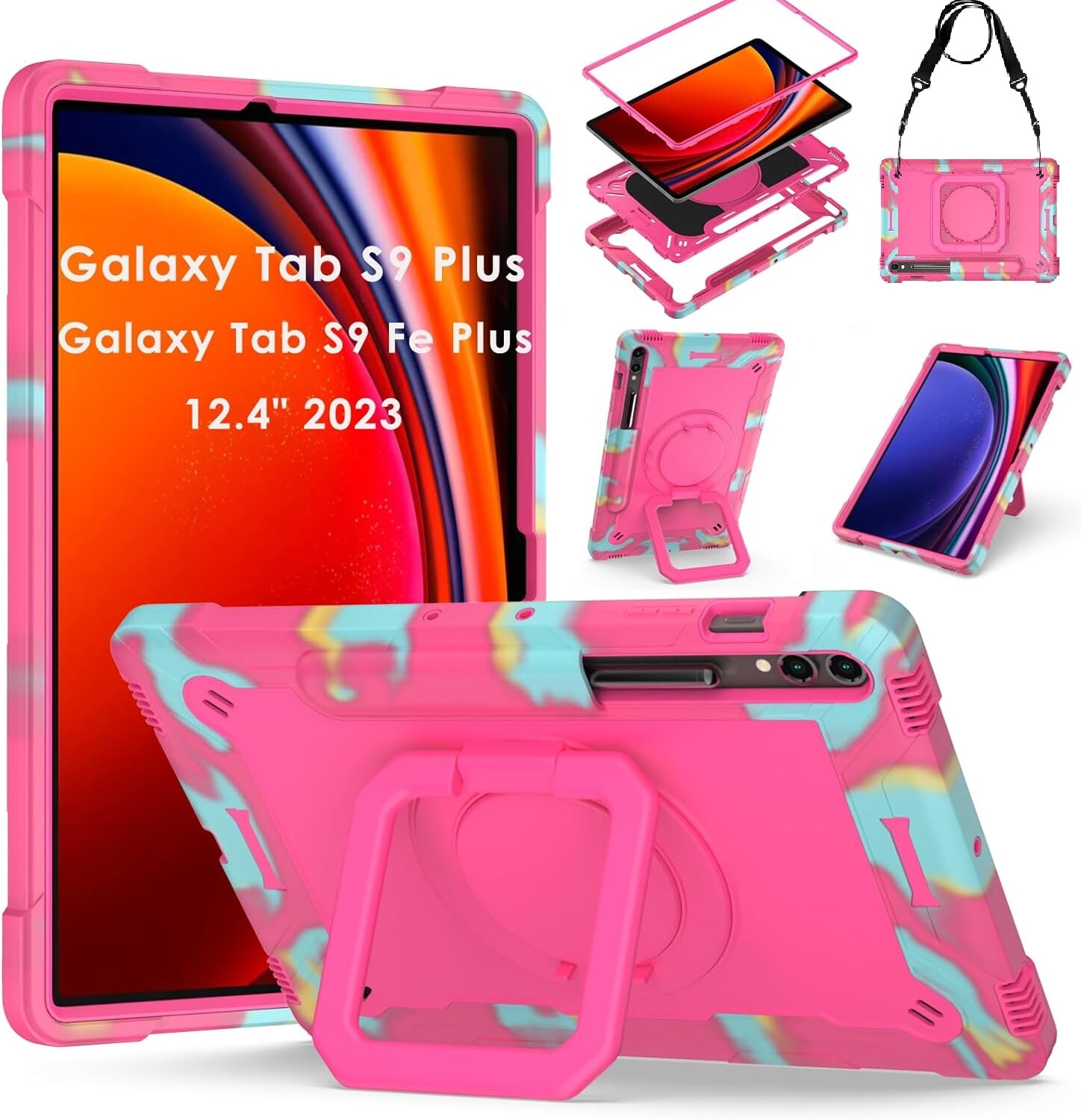 Samsung Galaxy Tab S9 FE Plus/S9+ 12.4 inch Case Rotating Stand Grip Carry Cover
