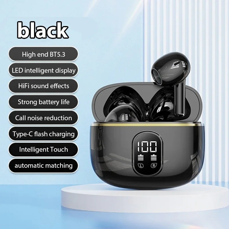 Bluetooth 5.3 Wireless Earbuds LED Display HiFi Sound IPX5 Waterproof Type-C