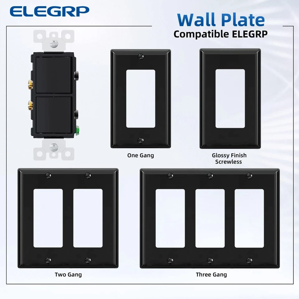 Decorator Double Rocker Light Switch, Two Single Pole, 15A 120V, Glossy Black (1