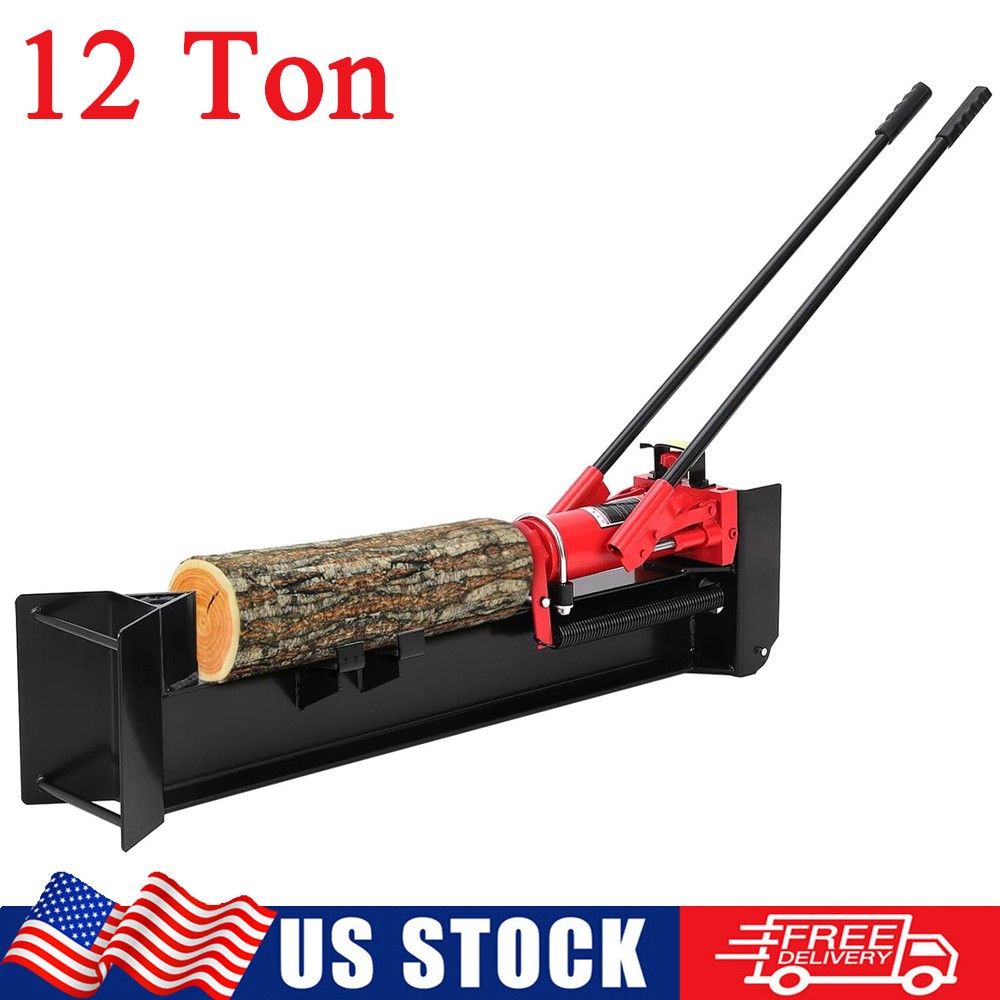 12 Ton Manual Hydraulic Log Splitter Steel Wood Cutter with Horizontal Full Beam