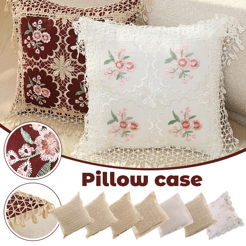 Vintage Crochet Lace Embroidered Pillow Cover Cushion Case for Sofa & Office.