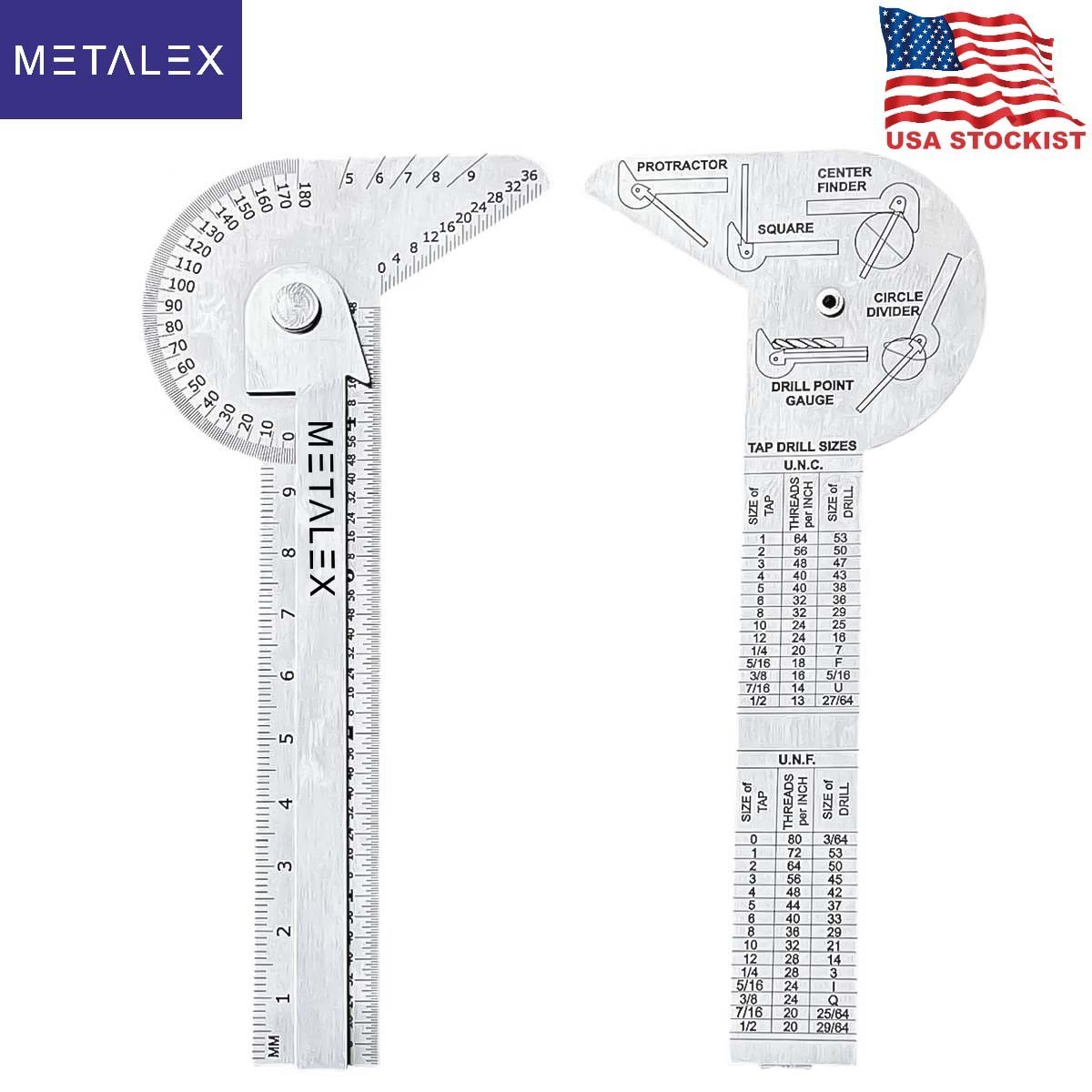 Multi Purpose Use Protractor Rule & Gauge 5 IN 1 Application STAINLESS STEEL