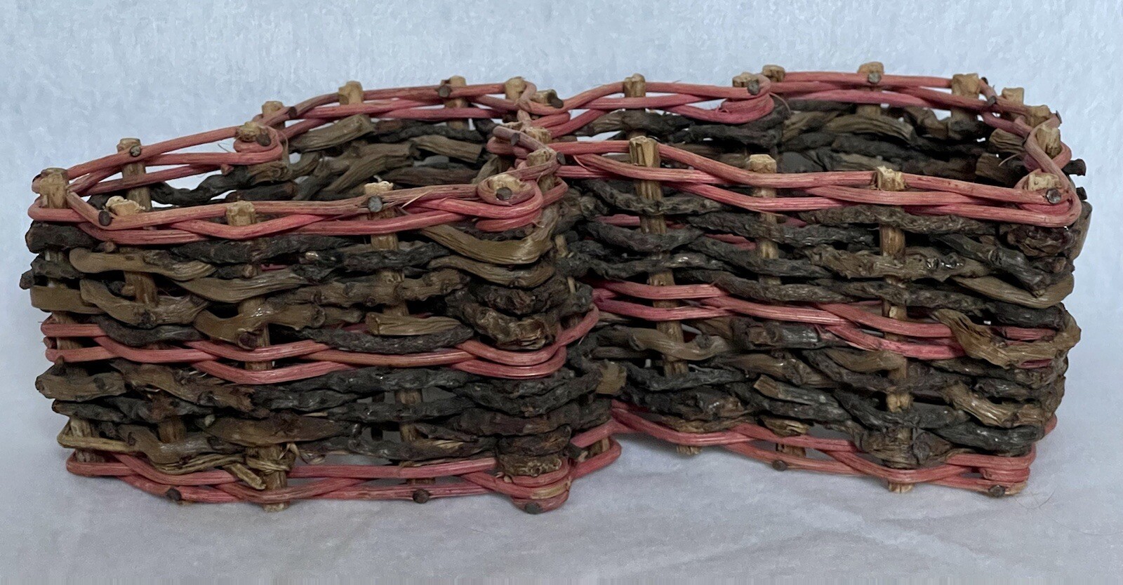 Rustic Woven Double Hearts Basket Pink Accent