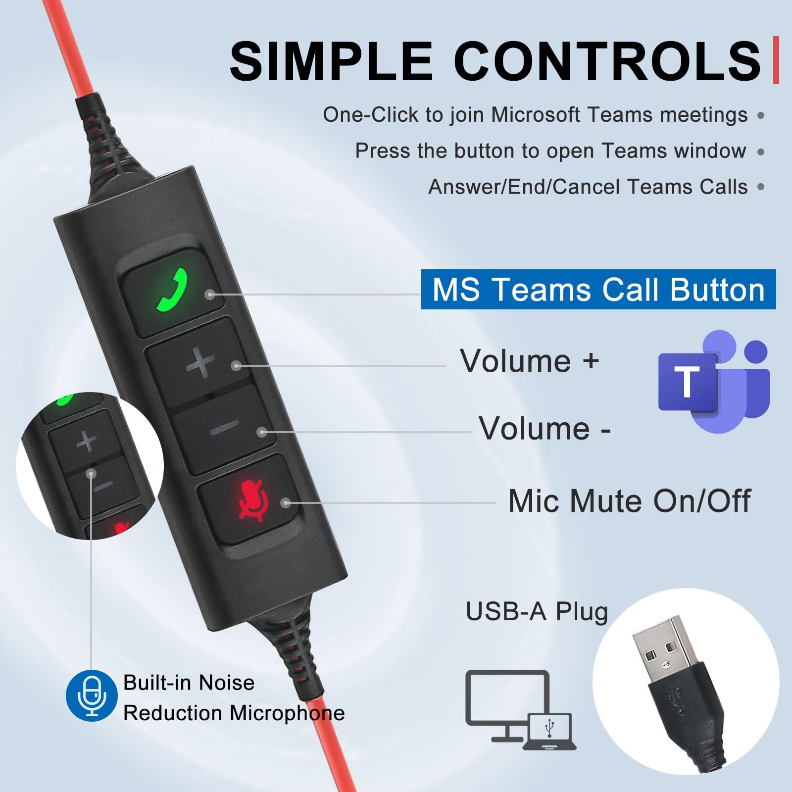 USB Headset with ENC Dual Noise Cancelling Microphone for PC Laptop