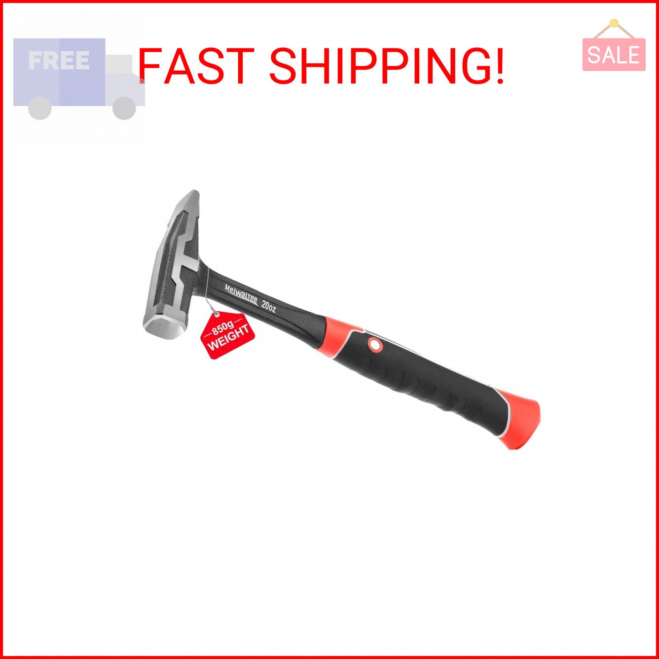 Meiwaltee 20 oz One-piece Forged Engineer Hammer, Sheet Metal Hammer 850g, Non-s
