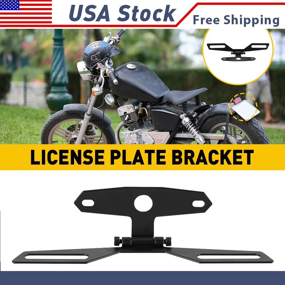 Universal Motorcycle License Plate Tag Holder Tail Lamp Bracket Mount Black T