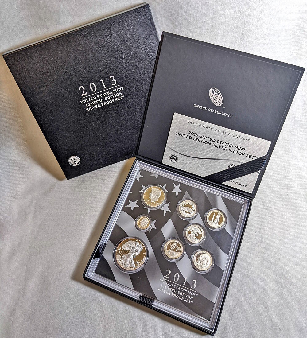 2013 U.S. Mint Limited Edition Silver Proof Set Box Slip Cover COA -TONED- ST...