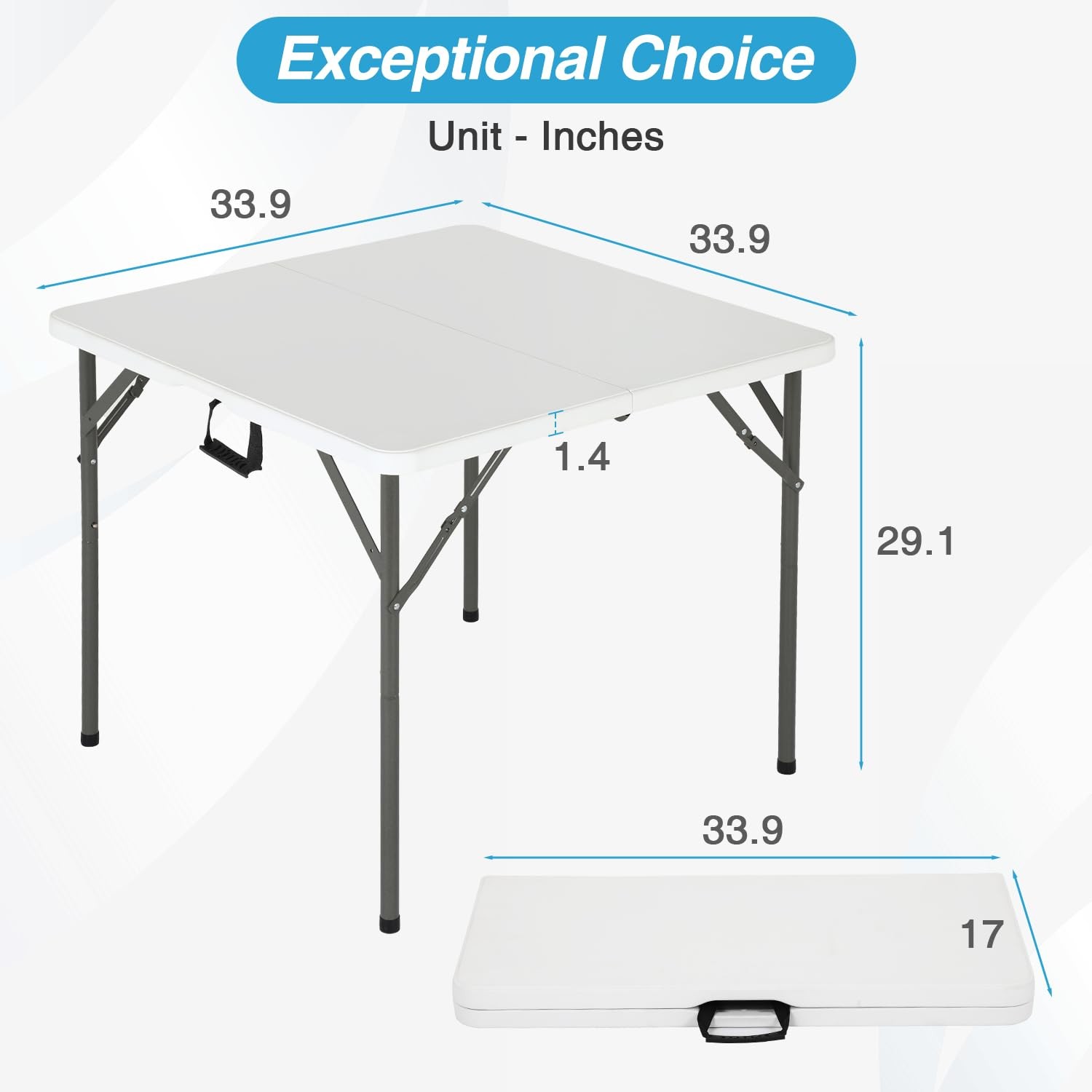 FDW 34" Folding Card Table Plastic, Portable Square Height, 34", White