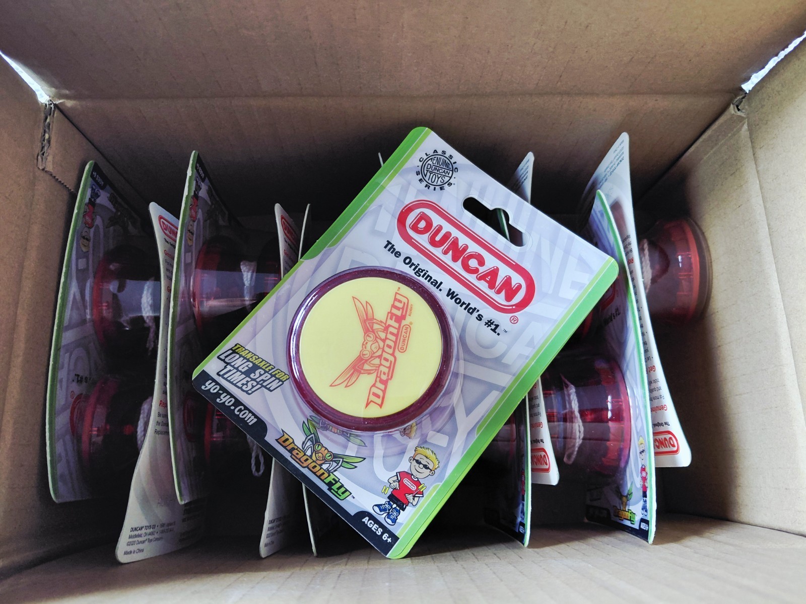 New - In Box-Case Of Duncan - In Packages 12 DragonFly Yo-Yo's /Red W/Yellow Cap