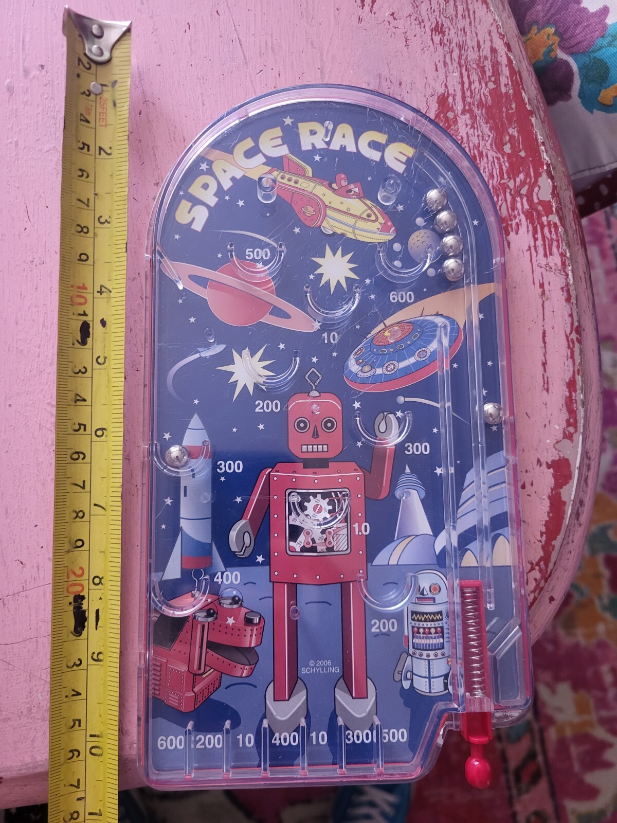 Schylling Space Race Robots mini pinball game tabletop toy hand held retro pics