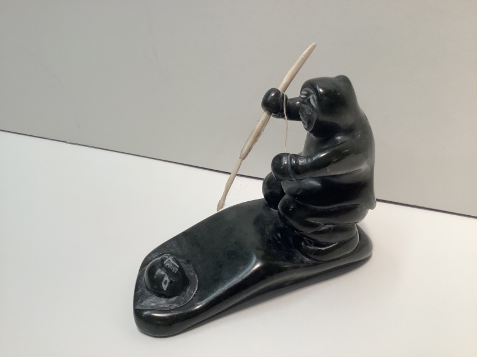 Jobie Echalook Canadian Eskimo Artist Sculpture “Man Harpooning Seal”