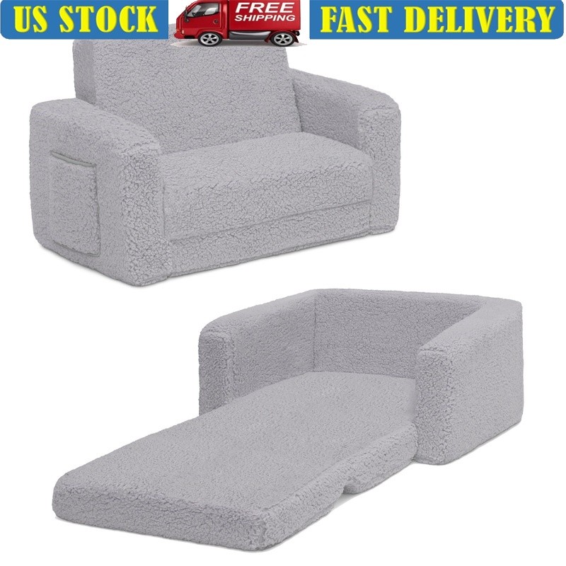 Convertible Kids Chair Lounger Sherpa Foam Sleeper 2-in-1 Toddler Furniture New