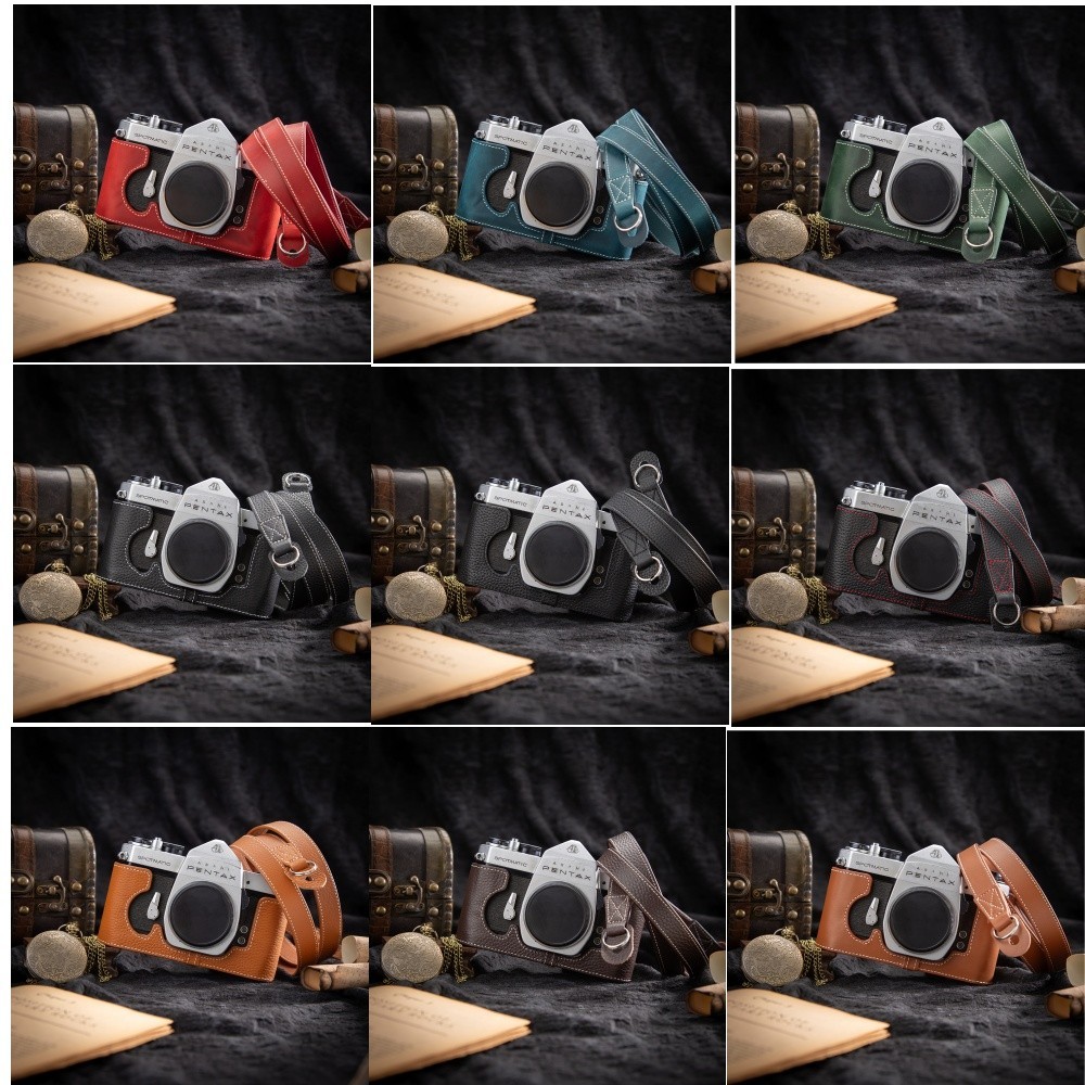 Handmade Genuine Leather Half Case Bag Cover Shoulder Strap For Pentax SP
