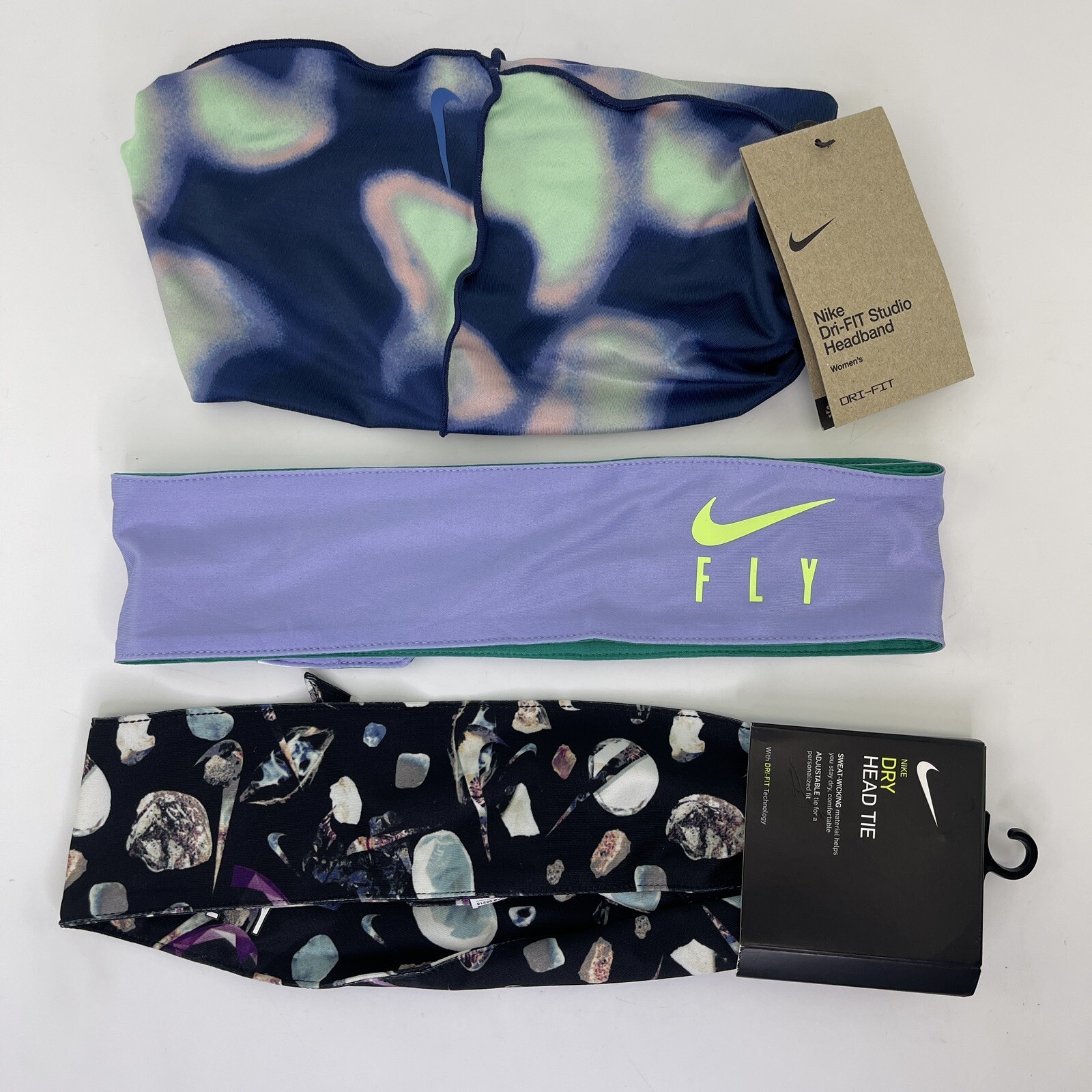 Nike AIR Purple Green Blue Black Print Dri Fit Headtie Wraps Headband Hair Tie