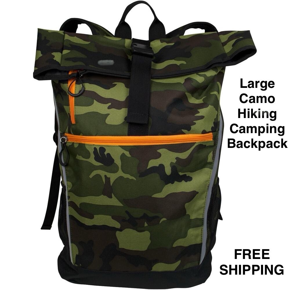 Extra Large Fold Over Camouflage Backpack Camping Hiking up to 17" Laptop Secure