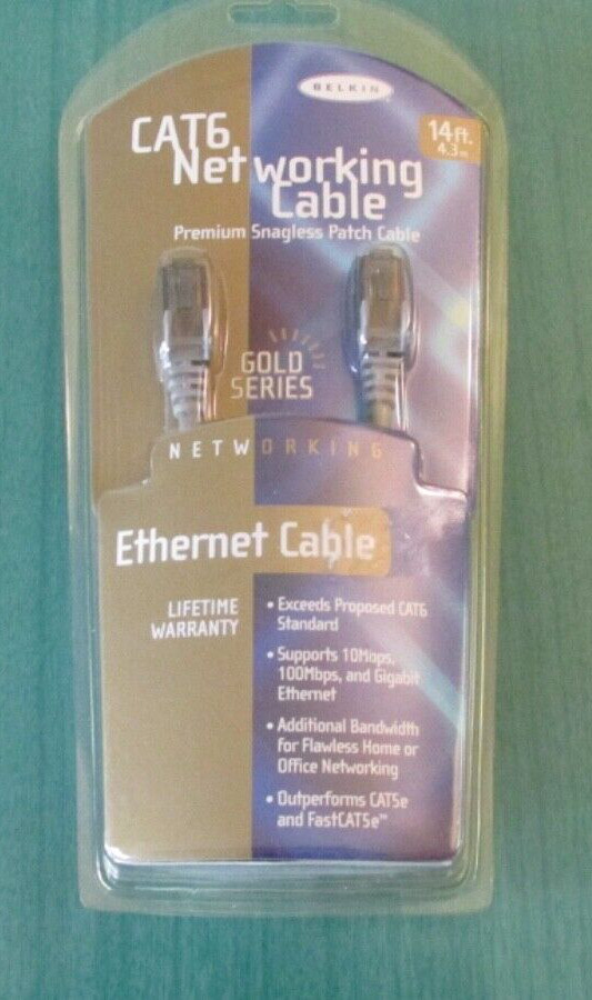 Belkin CAT6 NETWORKING CABLE - ETHERNET CABLE - Gold Series - A3L980-14-S - NIP!