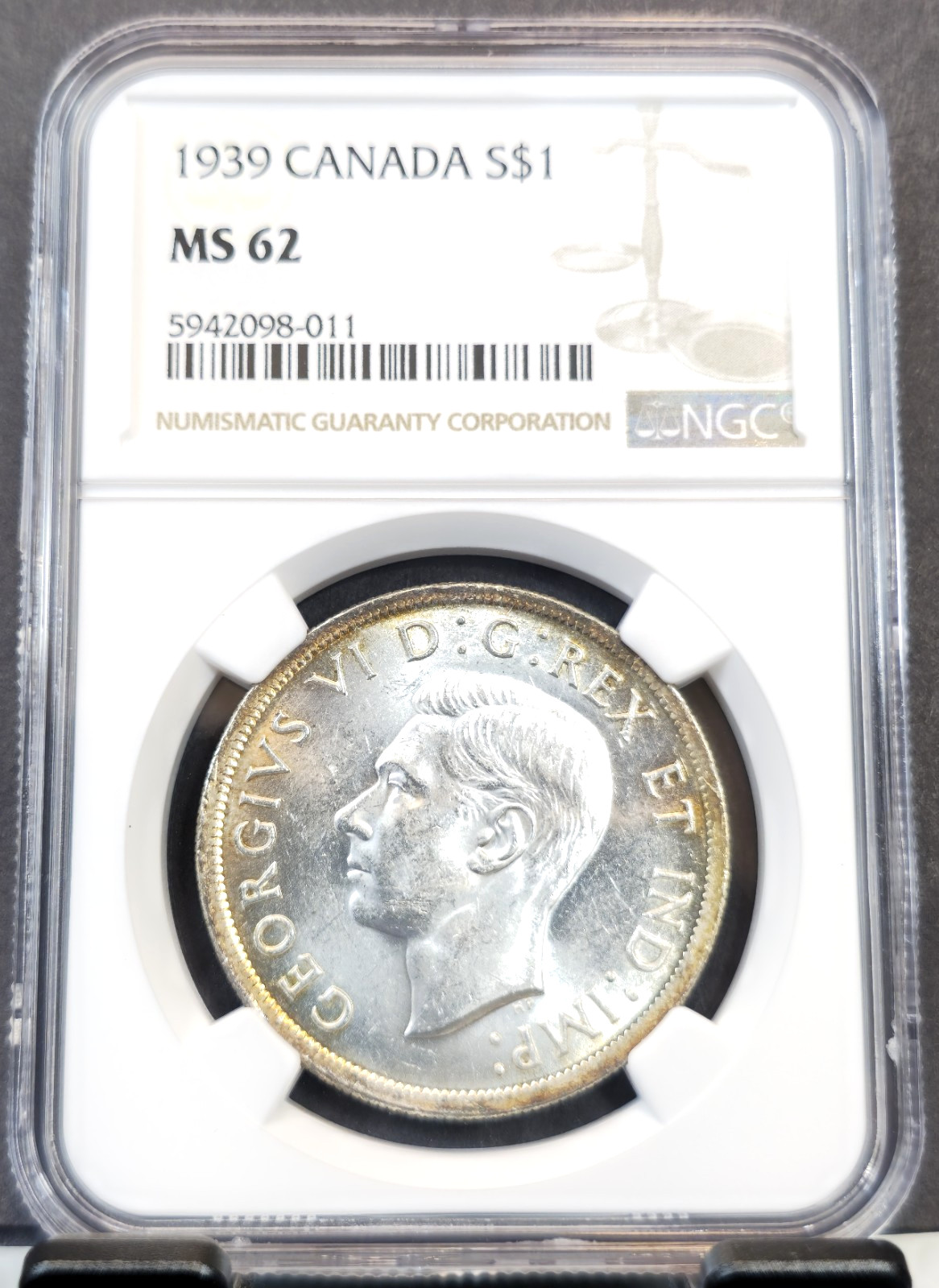 1939 CANADA SILVER 1 DOLLAR S$1 GEORGE VI NGC MS 62 BEAUTIFUL COIN