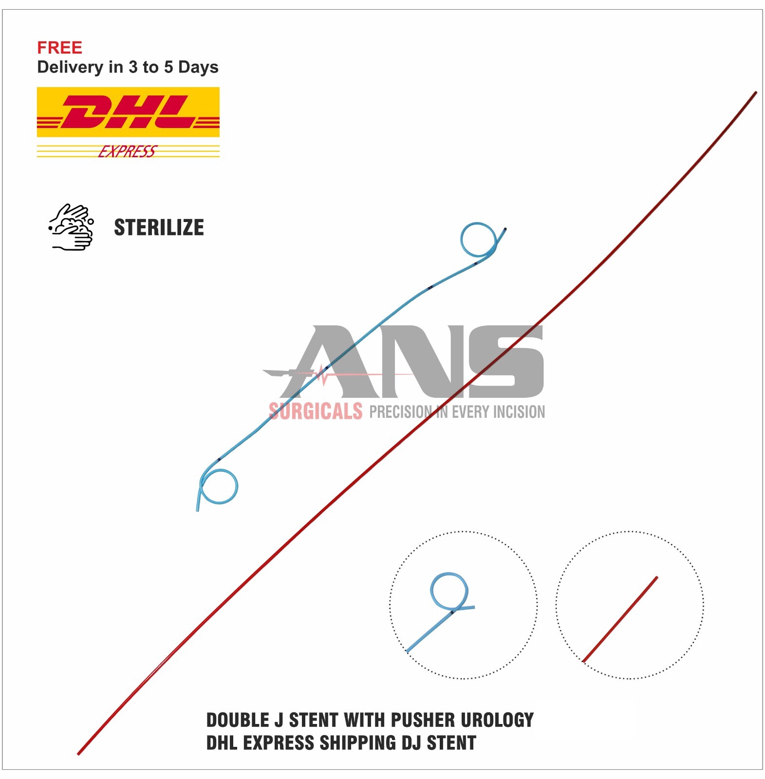ANS DJ stent with pusher urology 3fr/20cm  5 pieces