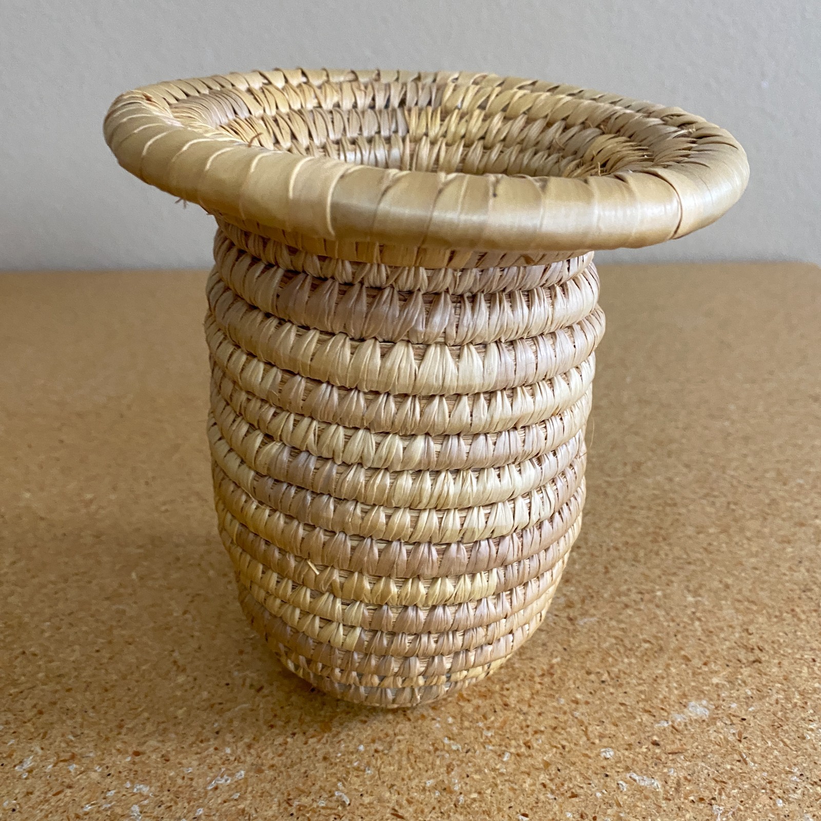Vintage 80's Sculptural Palm Basket Dense Weave 6"x5"