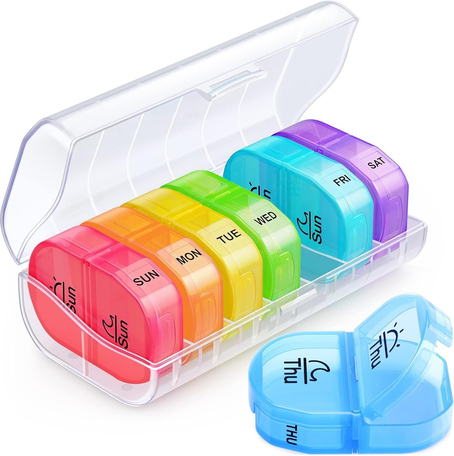 Weekly Pill Organizer 2 Times a Day, ZIKEE AM PM Pill Box with 7 Detachable Pill
