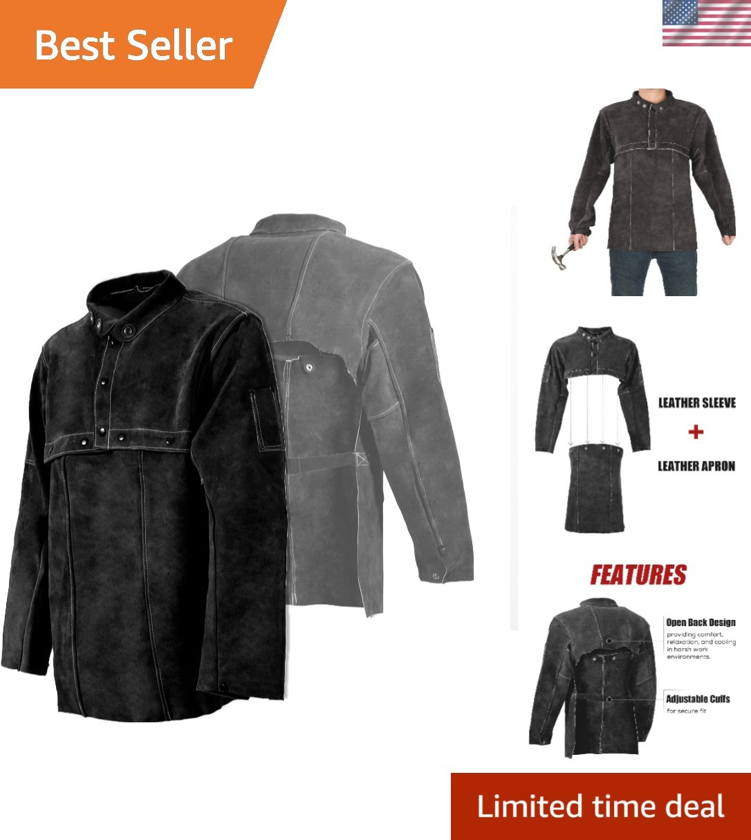 Unisex Heavy-Duty Welding Apron - Flame Resistant Cowhide Coat for Safety