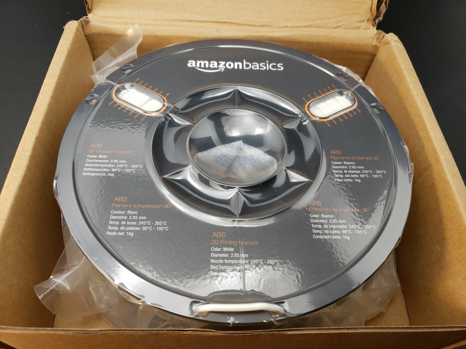 Amazon Basic ABS 3D Printer Filament 2.85mm White 1 kg Spool