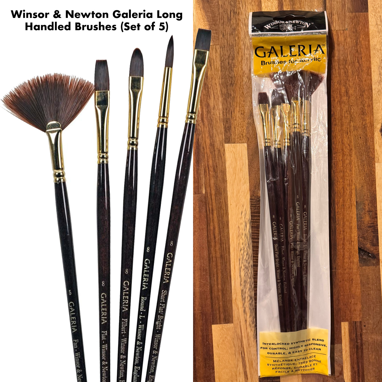 Winsor & Newton Galeria Long Handled Brushes (Set of 5)