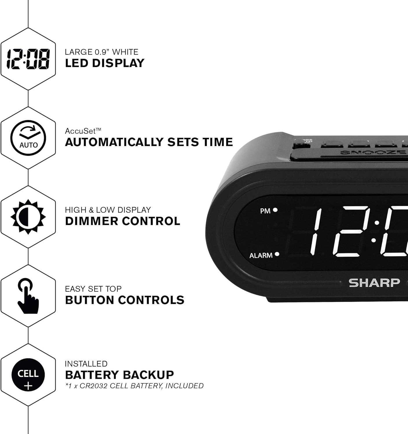 Digital Alarm W/ AccuSet Automatic Smart Clock Never Needs Setting Midnight