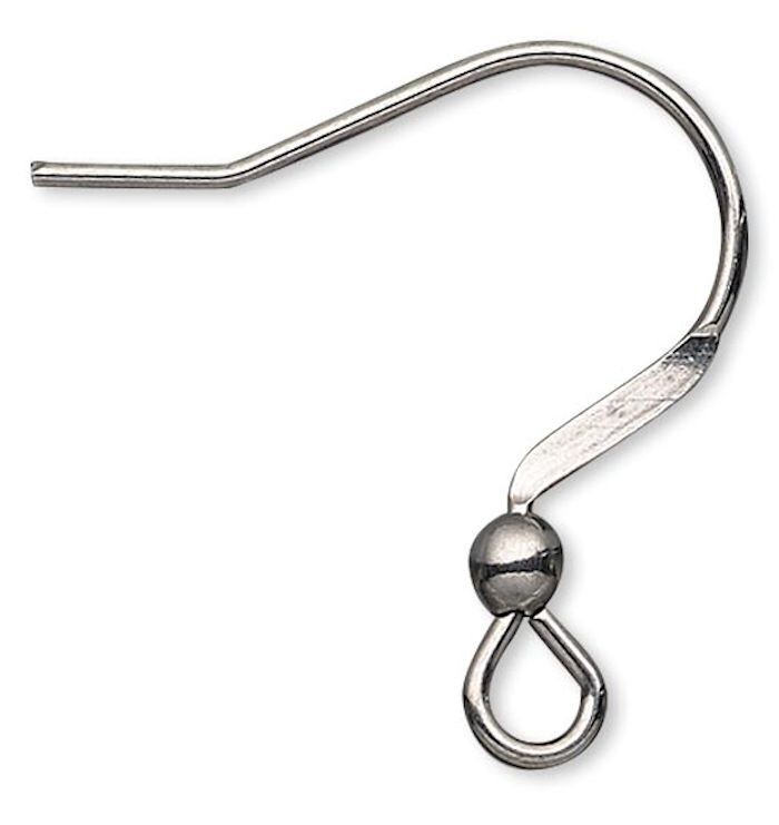 Ear Wire, 10 Stainless Steel 13mm Flat Fish Hook with 2.5mm Ball & Open Loop