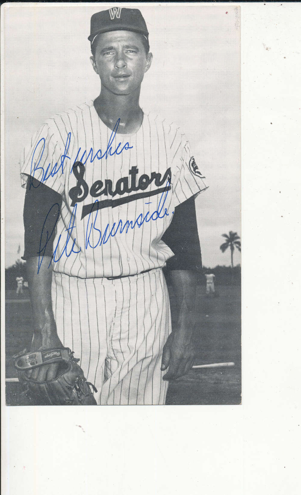 1961 Pete Burnside Senators JD McCarthy Signed Post Card bn1