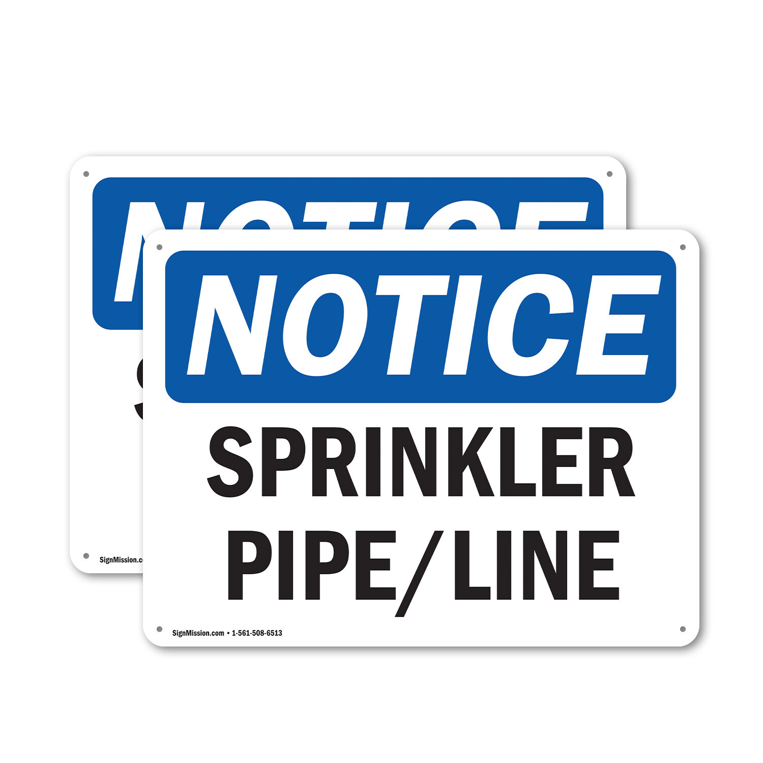 (2 Pack) Sprinkler Pipe Line OSHA Notice Sign Decal Metal Plastic