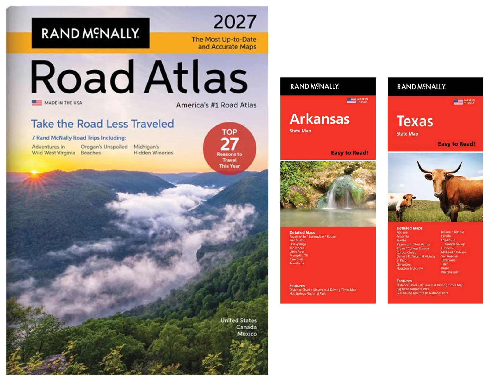 Rand McNally 2027 Road Atlas with Easy-to-Read Arkansas & Texas State Maps