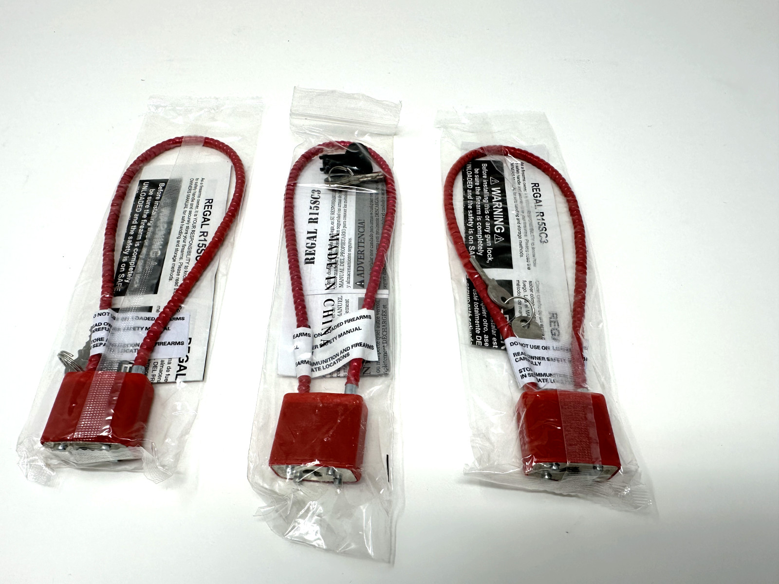 LOT 3 Regal Firearm Gun Safety Cable Lock Brand New R15SC3 15", 2 Keys per lock