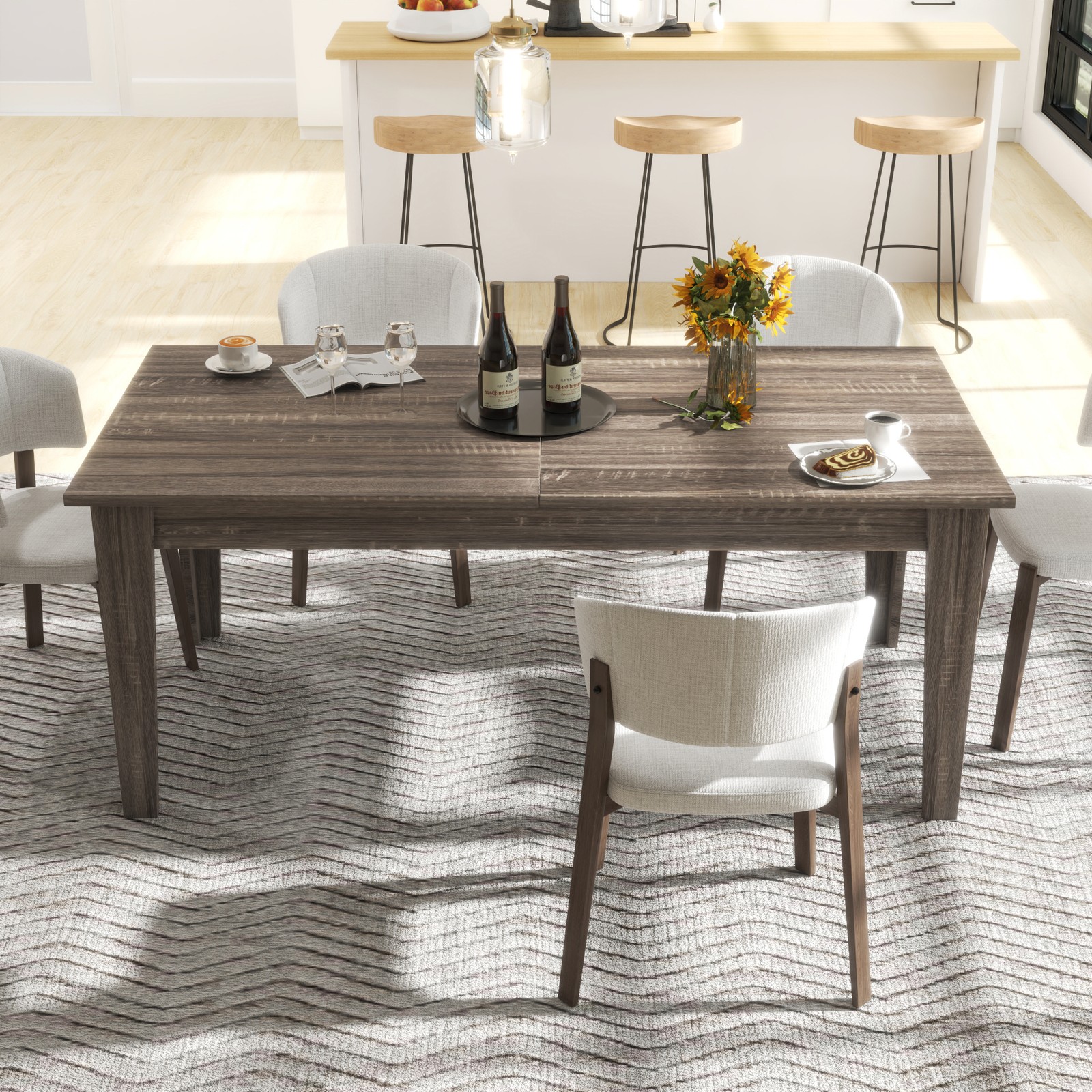 Dining Table , 106.3 in Large Extendable Kitchen Table