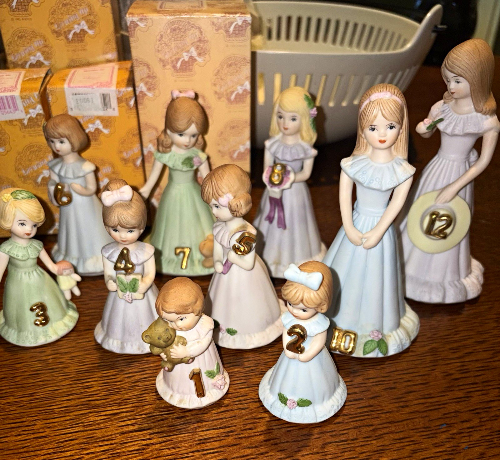 Enesco Growing Up Birthday Girls Ceramic Figurines 1-8, 10&12 (4 With Boxes)