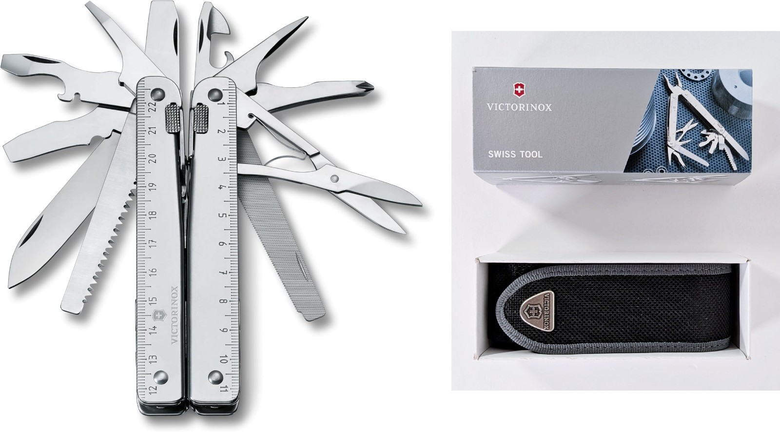VICTORINOX Swiss Tool X Multi-Tool 28 Functions Silver Case NEW 3.0327.N
