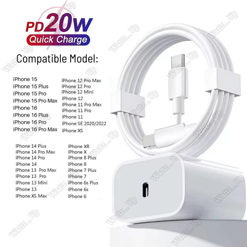 For iPhone 16 15 14 13 12 11 X 20W USB-C Adapter Block Type C Fast Charger Cable
